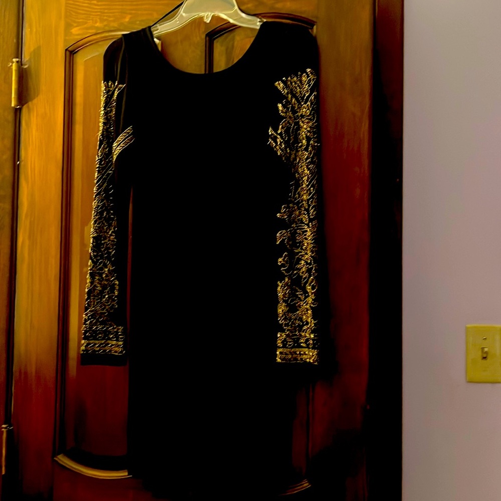 Vintage beaded tight black dress with low back